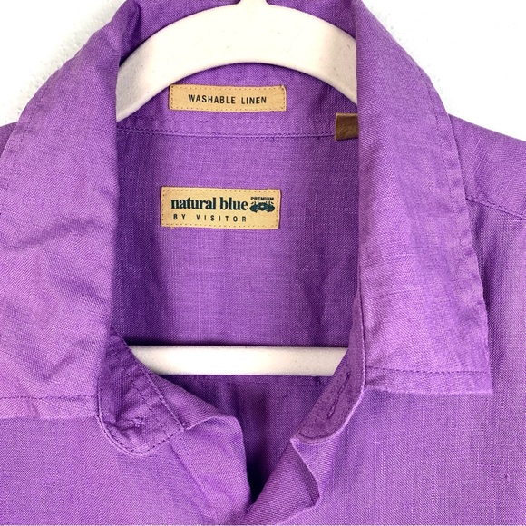 100% Linen ‘Natural Blue by Visitor’ Men’s Purple Button Down SS Shirt, Size L - Picture 2 of 14
